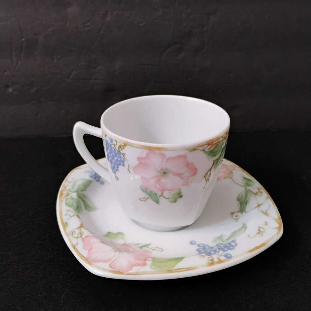 Vintage Seltmann Weiden Teacup & Saucer, Autunno Germany Pink Flowers & Grapes